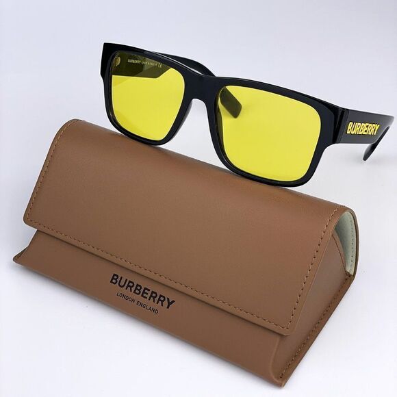 NEW Burberry KNIGHT BE4358 300185 Black Yellow Square Men Sunglasses